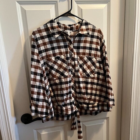 Cato Front Tie Flair Sleeve Shirt - Picture 1 of 9